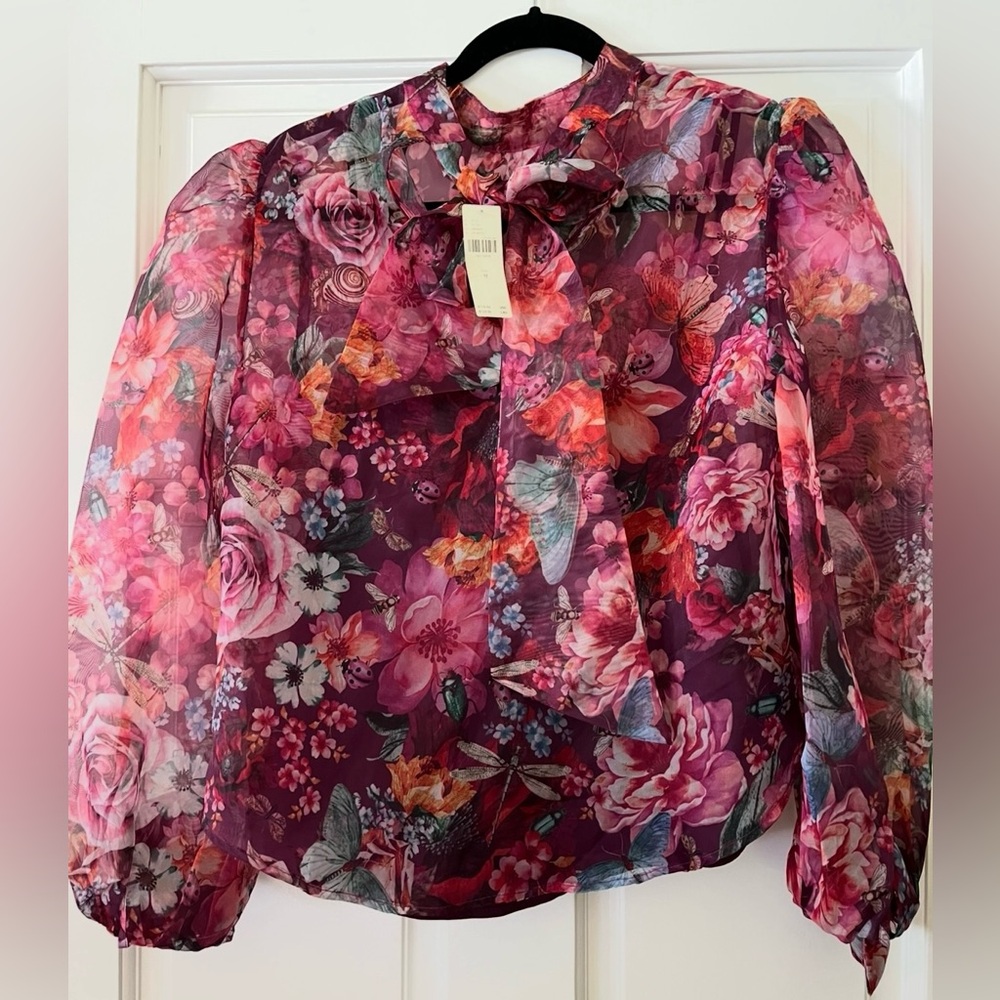 ANTHROPOLOGY Organza Floral Sheer Blouse Medium NWT